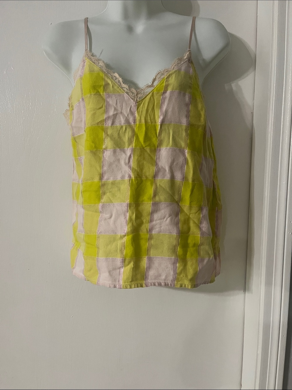 Victoria's Secret Yellow and Pale Pink Checkered Lace Camisole
